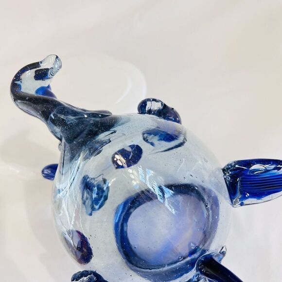 Blue Clear Hand Blown Art Glass Open Mouth Fish Vase Bowl Center Piece BEAUTIFUL - Picture 8 of 10